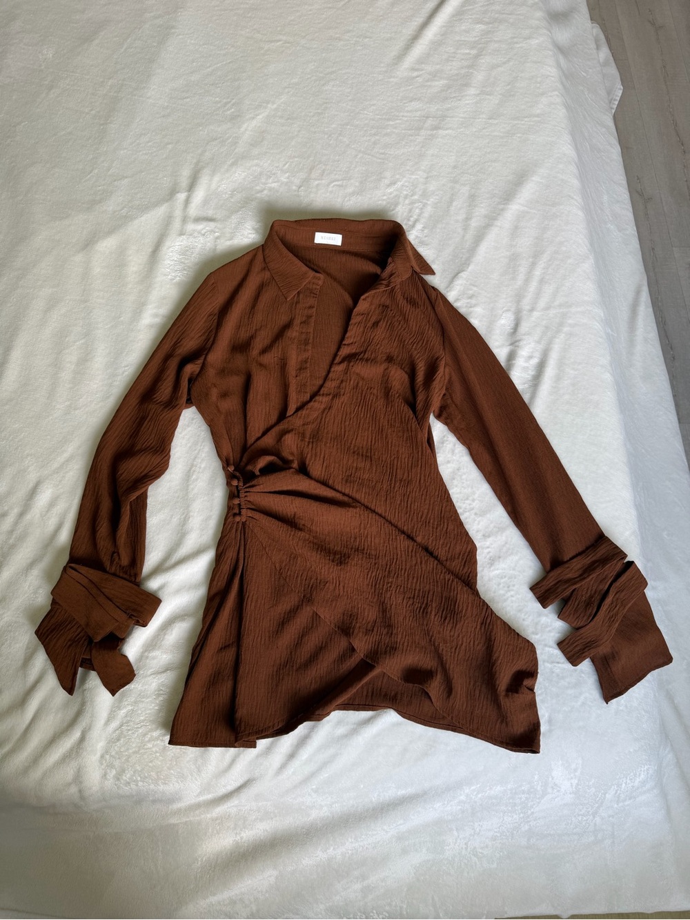Meshki Brown Wrap Long Sleeve Dress
